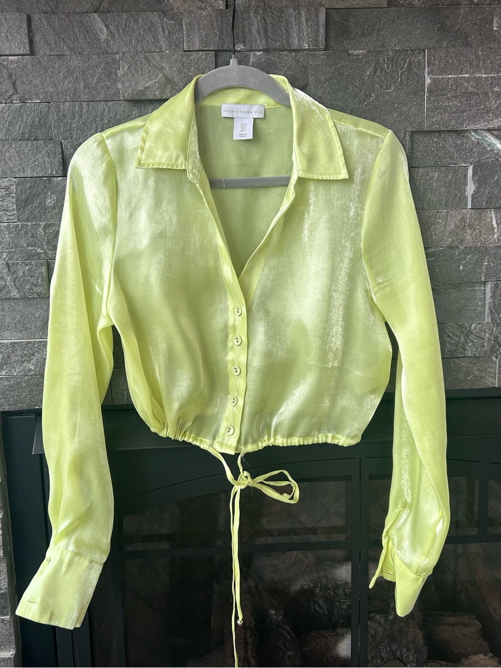 House of Harlow 1960 Neon Yellow Silky Shimmer Crop Top